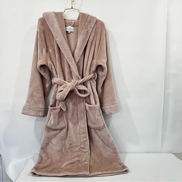 Peaches & Dreams Hooded Robe Size Large Blush Pink With Pockets Plush Fleece - Picture 1 of 11